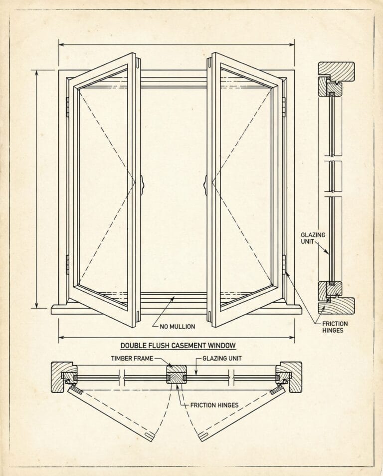 Double Opening Flush Casement Timber Window with No Central Vertical Mullion