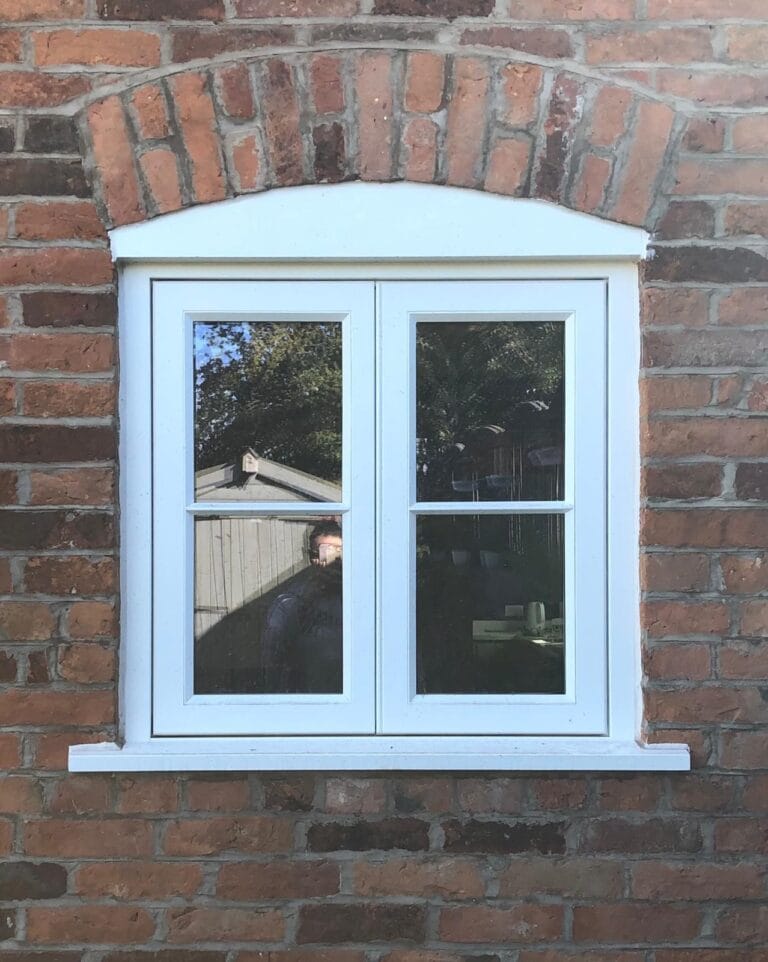 Flush-fitting double-opening high performance timber window replacement